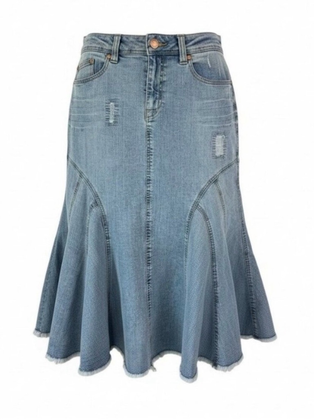 Vintage XOXO Flared Denim Skirt Y2K Distressed Size 13/14